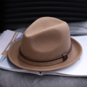 Men’s Casual Wool Fedora Hat – British Vintage Gentleman Style Wide Brim Large Size Felt Hat