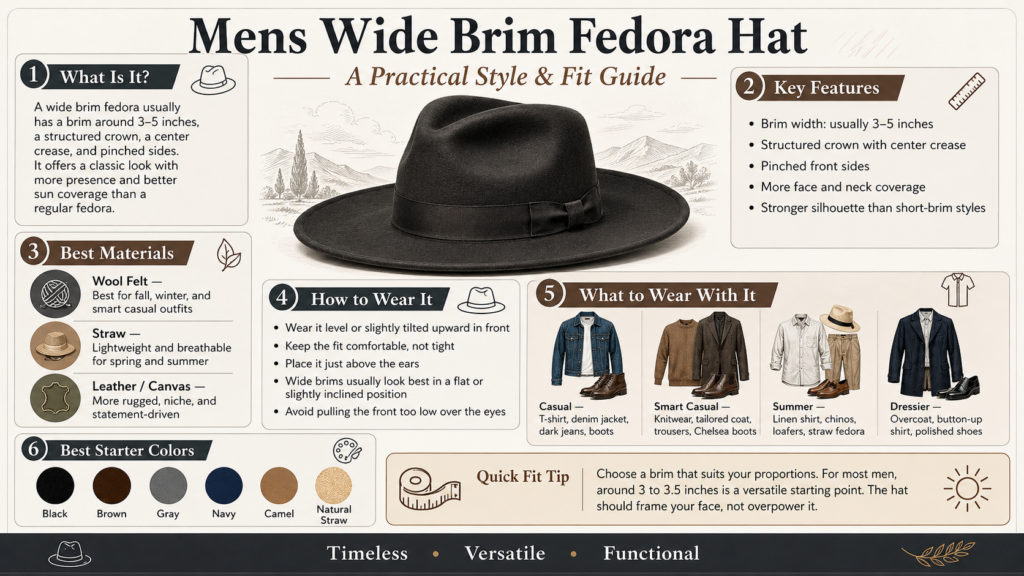 mens wide brim fedora hat